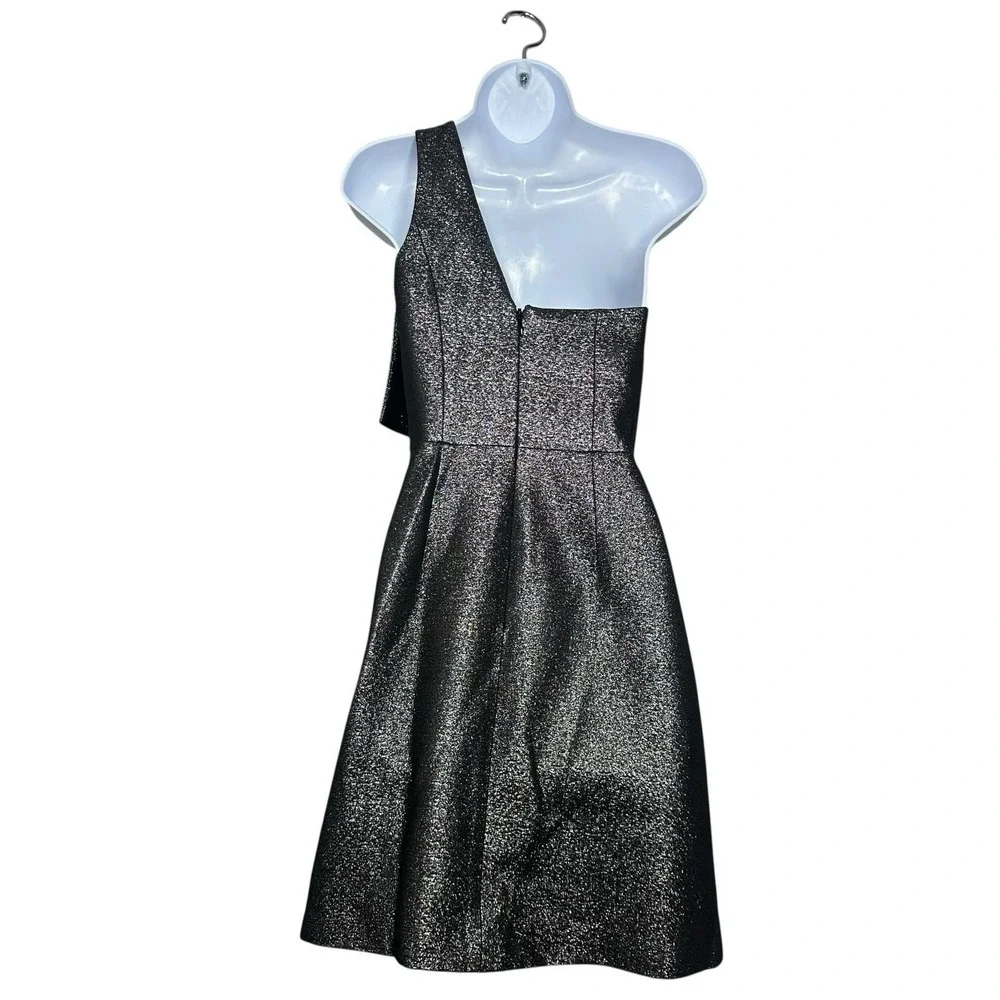 Halston Heritage NWT Black Metallic One Shoulder Draped Cocktail‎ Dress Size 0